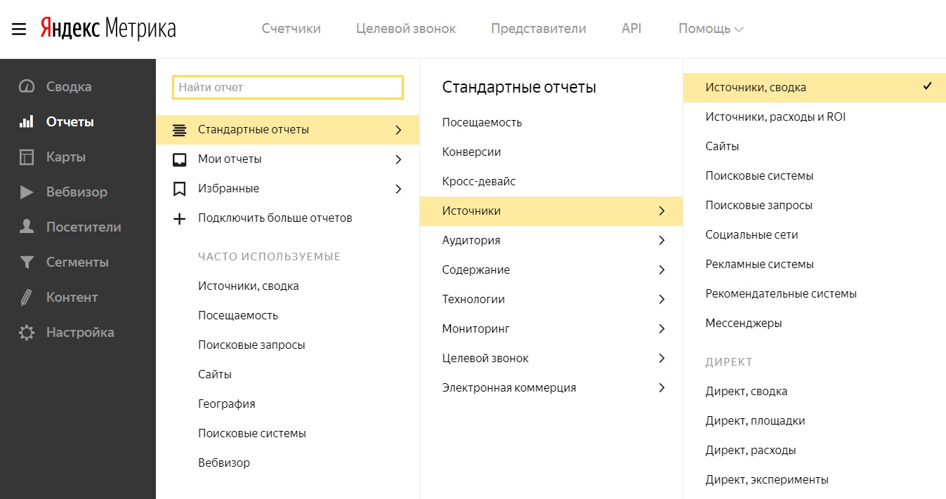 Интерфейс Яндекс.метрики